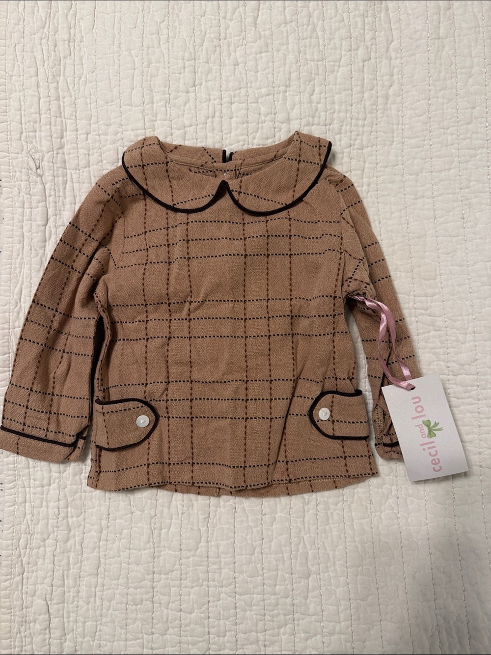 Cecilie & Jo Girls' Brown Plaid Button-Down Top
